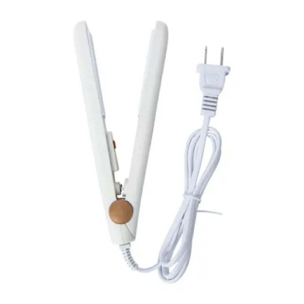 Mini Travel White Hair Straightener with Gold Accent